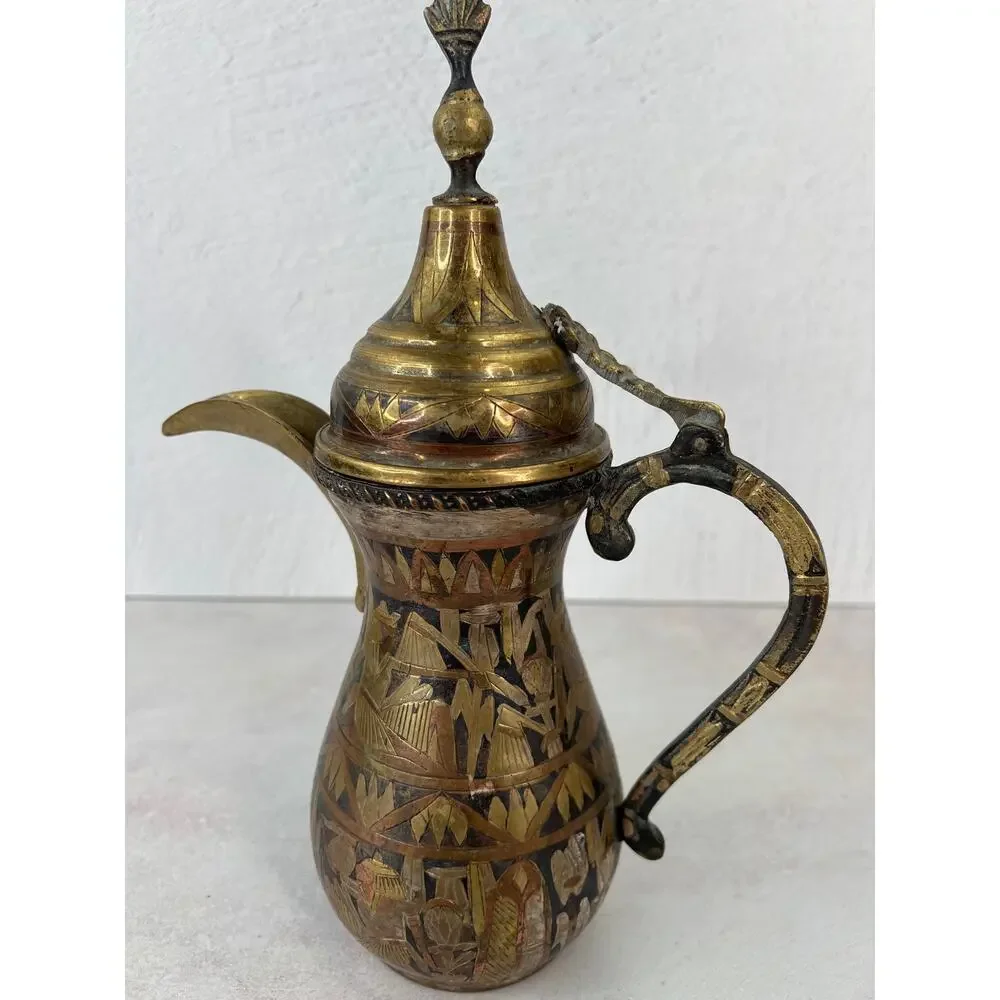Vintage Brass Arabic Egyptian coffee teapot 11”H‎